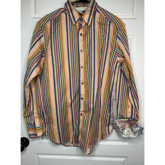Robert Graham Shirt Mens M Multi Color Stripe Button Up Flip Cuff‎ Paper Boat - Picture 1 of 8